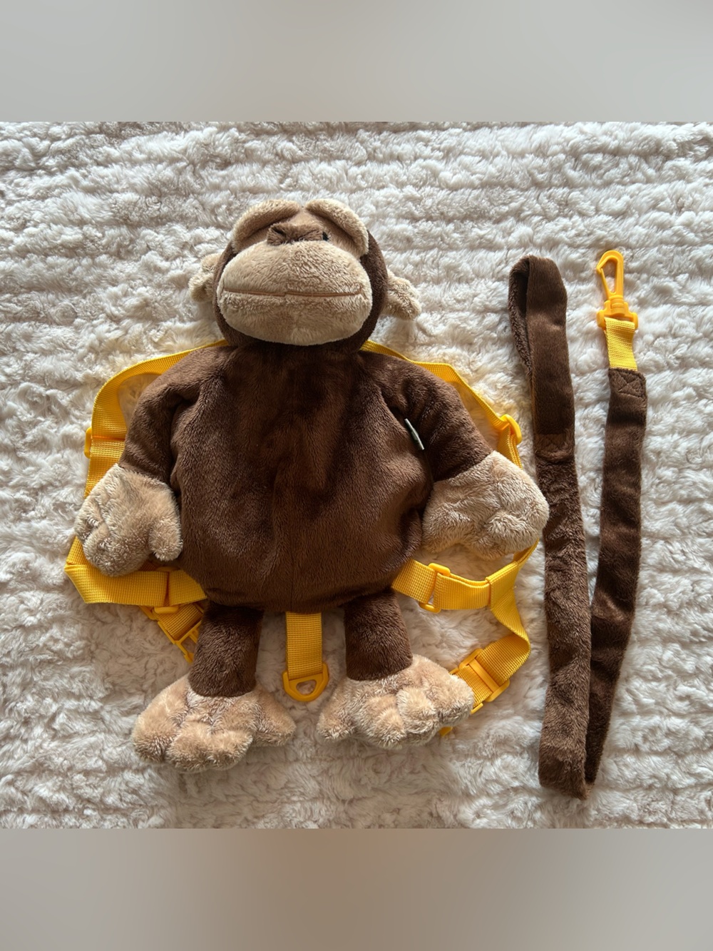 Plush Monkey Kids Backpack with Safety Leash - Brown & Yellow